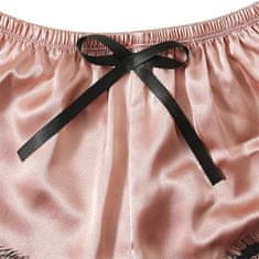 Netscroll Női 4-részes alsónemű készlet, női pizsama csipkés mintával és selyem-szatén beütéssel, finom rózsaszín-fekete kombináció, kényelmes és puha, bugyi, köntös, brazil bugyi és melltartó, LuxurySet