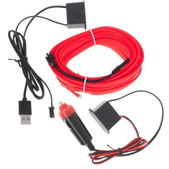 KIK KX4955 LED-es környezeti világítás autóhoz/autóhoz USB/12V szalag 5m piros