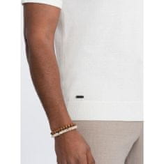 OMBRE Férfi puha kötött pólóing kontrasztos csíkozással V3 OM-POSS-0118 krémszín MDN124751 S