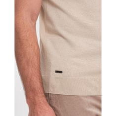 OMBRE Férfi puha kötött pólóing kontrasztos csíkozással V4 OM-POSS-0118 bézs MDN124752 S