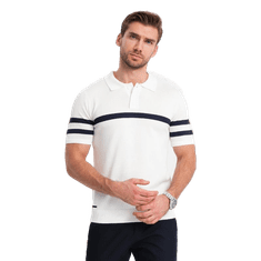 OMBRE Férfi puha kötött pólóing kontrasztos csíkokkal V1 OM-POSS-0118 fehér MDN124749 XL