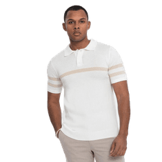 OMBRE Férfi puha kötött pólóing kontrasztos csíkozással V3 OM-POSS-0118 krémszín MDN124751 S