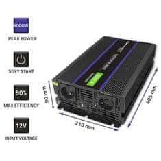 Qoltec Monolith 6000 MS Wave feszültség átalakító | 12V - 230V | 3000/6000W | USB