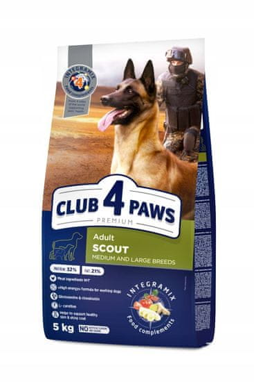 Club4Paws Premium szárazeledel dolgozó nagytestű, közepes méretű kutyáknak SCOUT 5 kg