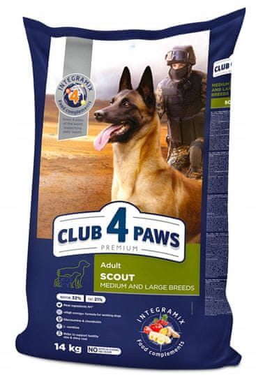 Club4Paws Premium SCOUT 14kg szárazeledel dolgozó, nagytestű, közepes fajtájú kutyák számára