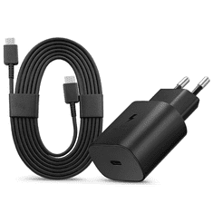 SAMSUNG gyári hálózati töltő adapter Type-C bemenettel + 1,8 m-es Type-C - Type-C kábel - 25W - EP-TA800EBE + EP-DW767JBE - fekete (ECO csomagolás) (SAM-0951)
