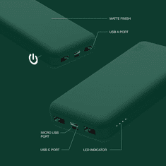 Juice Univerzális hordozható, asztali akkumulátor töltő - ECO 5 Power Bank - 2xUSB + Type-C - 15.000 mAh - zöld (JU195249)