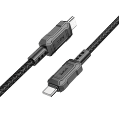 Hoco USB Type-C töltő- és adatkábel, USB Type-C, 100 cm, 3000 mA, 60W, törésgátlóval, gyorstöltés, PD, QC, cipőfűző minta, X94 Leader, fekete (RS142495)
