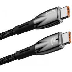BASEUS USB Type-C töltő- és adatkábel, USB Type-C, 200 cm, 5000 mA, 100W, törésgátlóval, gyorstöltés, PD, Glimmer, CADH000801, fekete (G137415)