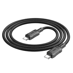Hoco USB Type-C töltő- és adatkábel, USB Type-C, 100 cm, 3000 mA, 60W, törésgátlóval, gyorstöltés, PD, QC, cipőfűző minta, X94 Leader, fekete (RS142495)
