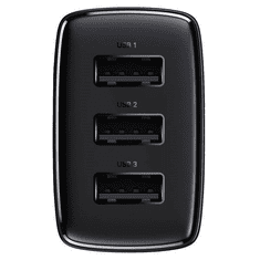 BASEUS Hálózati töltő adapter, 17W, 3 x USB aljzat, gyorstöltés, Compact, fekete (RS130634)