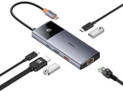 BASEUS Metal Gleam 2 Series 6in1 dokkolóállomás, szürke (2xUSB 3.0, USB-C, USB-C PD, HDMI, Ethernet RJ) B00061802813-00