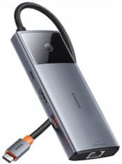 BASEUS Metal Gleam 2 Series 6in1 dokkolóállomás, szürke (2xUSB 3.0, USB-C, USB-C PD, HDMI, Ethernet RJ) B00061802813-00
