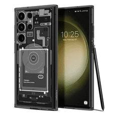 Spigen Samsung Galaxy S23 Ultra SM-S918, Műanyag hátlap védőtok + szilikon keret, Telefon belső minta, Ultra Hybrid Zero One, átlátszó/füst (8809896740272)