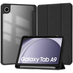 TokShop Samsung Galaxy Tab A9 (8.7) SM-X110 / X115, mappa tok, közepesen ütésálló, érintőceruza tartóval, átlátszó hátlap, Trifold, TP SC Pen Hybrid, fekete (TS3874)
