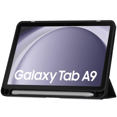 TokShop Samsung Galaxy Tab A9 (8.7) SM-X110 / X115, mappa tok, közepesen ütésálló, érintőceruza tartóval, átlátszó hátlap, Trifold, TP SC Pen Hybrid, fekete (TS3874)