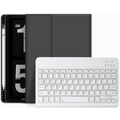 TokShop Apple iPad 10.2 (2019 / 2020 / 2021), Bluetooth billentyűzetes mappa tok, érintőceruza tartó, TP SC Pen + Keyboard, fekete (TS3876)