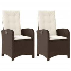 2 db barna polyrattan dönthető kerti szék párnákkal