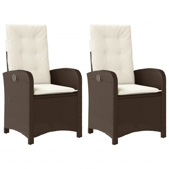 2 db barna polyrattan dönthető kerti szék párnákkal
