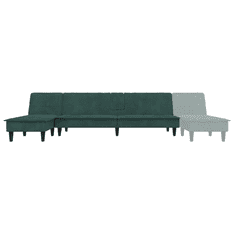 Vidaxl sötétzöld L-alakú bársony kanapéágy 255x140x70 cm (3157262)