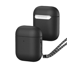 Dux Ducis Bluetooth fülhallgató töltőtok tartó, szilikon, csuklópánt, Apple AirPods / AirPods 2 kompatibilis, Plen, fekete (G137692)