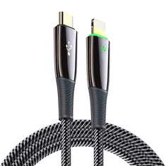USB Type-C töltő- és adatkábel, Lightning, 120 cm, 5000 mA, törésgátlóval, LED-es, gyorstöltés, PD, Dux Ducis K-IV, fekete