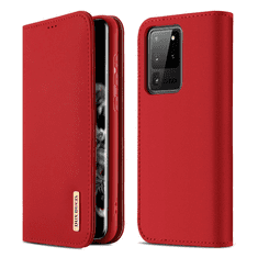 Dux Ducis Samsung Galaxy S20 Ultra 5G SM-G988, Oldalra nyíló tok, valódi bőrtok, stand, Wish, piros (105756)