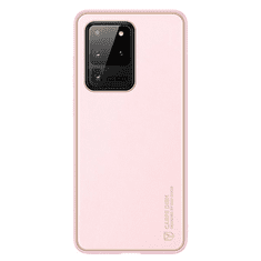 Dux Ducis Samsung Galaxy S20 Ultra 5G SM-G988, Műanyag hátlap védőtok + szilikon fémhatású keret, közepesen ütésálló, bőrhatású hátlap, Yolo, rózsaszín (105578)
