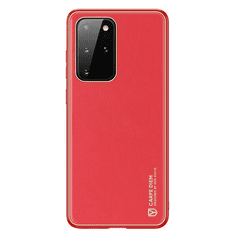 Dux Ducis Samsung Galaxy S20 Plus / S20 Plus 5G SM-G985 / G986, Műanyag hátlap védőtok + szilikon fémhatású keret, közepesen ütésálló, bőrhatású hátlap, Yolo, piros (105572)