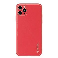 Dux Ducis Apple iPhone 11 Pro Max, Műanyag hátlap védőtok + szilikon fémhatású keret, közepesen ütésálló, bőrhatású hátlap, Yolo, piros (105542)