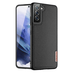 Dux Ducis Samsung Galaxy S22 Plus 5G SM-S906, Műanyag hátlap védőtok + szilikon keret, fényvisszaverő szövet hátlap, rács minta, Fino, fekete (RS111894)