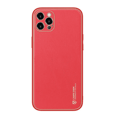 Dux Ducis Apple iPhone 12 Pro Max, Műanyag hátlap védőtok + szilikon fémhatású keret, közepesen ütésálló, bőrhatású hátlap, Yolo, piros (105547)