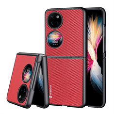 Dux Ducis Huawei P50 Pocket, Műanyag hátlap védőtok + szilikon keret, fényvisszaverő szövet hátlap, rács minta, Fino, piros (120383)
