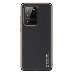 Dux Ducis Samsung Galaxy S20 Ultra 5G SM-G988, Műanyag hátlap védőtok + szilikon fémhatású keret, közepesen ütésálló, bőrhatású hátlap, Yolo, fekete (105575)