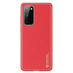 Dux Ducis Samsung Galaxy S20 / S20 5G SM-G980 / G981, Műanyag hátlap védőtok + szilikon fémhatású keret, közepesen ütésálló, bőrhatású hátlap, Yolo, piros (105570)