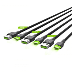 Green Cell GC Ray USB-A - USB-C adat és töltőkábel 3db 0.3m, 1.2m és 2m (KABGCSET01) (KABGCSET01)
