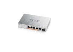Zyxel XMG-105 5 portos 2.5G + 1 SFP+, 4 portos 70W összesen PoE++ asztali MultiGig felügyelet nélküli kapcsoló