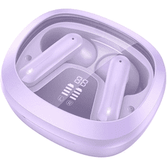 Hoco Bluetooth sztereó fülhallgató, v5.3, TWS, töltőtok, zajszűrővel, érintés vezérlés, LED-es kijelző, EQ6 Shadow, lila