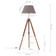 Vidaxl mézbarna-szürke háromlábú tömör tíkfa állólámpa 141 cm (288078)
