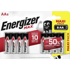 Energizer Ceruzaelem AA, alkáli mangán, 1,5V, 8 db, Max LR06, AA, LR6, AAB4E, AM3, 815, E91, LR6N (E301531300)