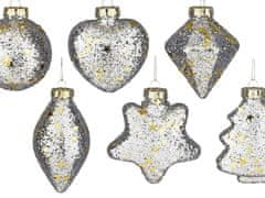LAALU.cz 6 darabos díszkészlet: ezüst díszek arany díszítéssel és csillámporral 10 cm