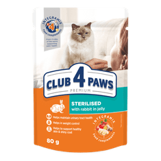 Club4Paws Premium Nedvestáp sterilizált macskáknak Nyúl zselében 24x80g