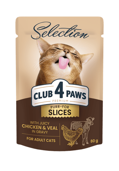 Club4Paws Premium Nedves macskaeledel - Csirke és borjúhús mártásban 12x80g