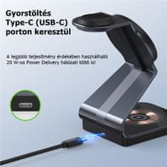 TKG Telefon töltő: Duzzona W15 - 3in1 vezeték nélküli (Wireless) töltőpad - Apple telefon, headset és okosóra