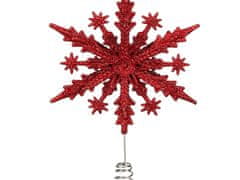 LAALU.cz Karácsonyfa hegye hópehely piros műanyag 23 cm