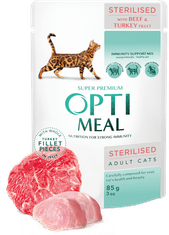 OptiMeal nedves eledel sterilizált macskáknak - Marhahús pulyka gal 12x85g