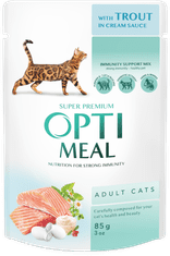 OptiMeal nedves macskaeledel - Pisztráng tejszínes szószban 12x85g