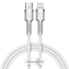 BASEUS USB Type-C töltő- és adatkábel, Lightning, 200 cm, 20W, törésgátlóval, gyorstöltés, PD, cipőfűző minta, Cafule Metal, CATLJK-B02, fehér (RS120669)