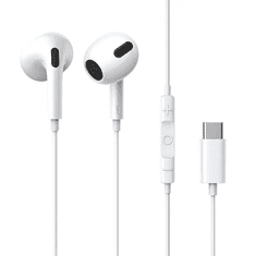BASEUS Vezetékes sztereó fülhallgató, USB Type-C, mikrofon, felvevő gomb, hangerő szabályzó, Encok C17, fehér (RS124973)