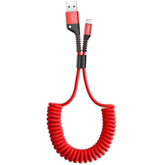 USB töltő- és adatkábel, Lightning, 100 cm, 2000 mA, spirálkábel, Baseus Fish Eye Spring, CALSR-09, piros